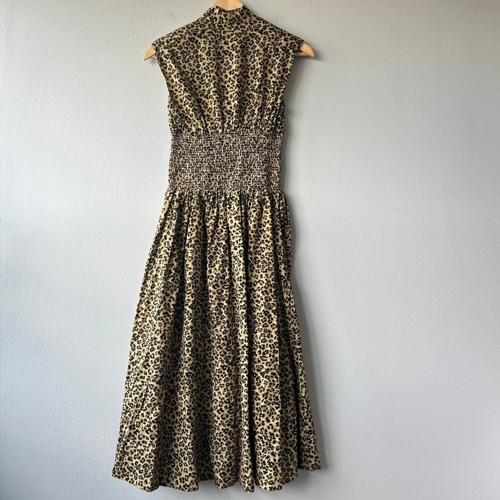 Anthropologie Leopard Print Zip Front Smocked Waist Dress - Picture 4 of 8